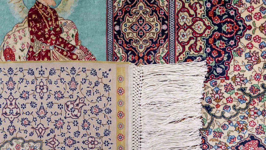 Bild von der Rückseite eines seltenen Khademi Ghom-Design Seidenteppichs von unbeschreiblichem Wert, welcher über ca. 4.200.000 Knoten pro Quadratmeter verfügt und mit türkischem Knoten geknüpft wurde. © Daniel Khademi, Jupiter Int'l.