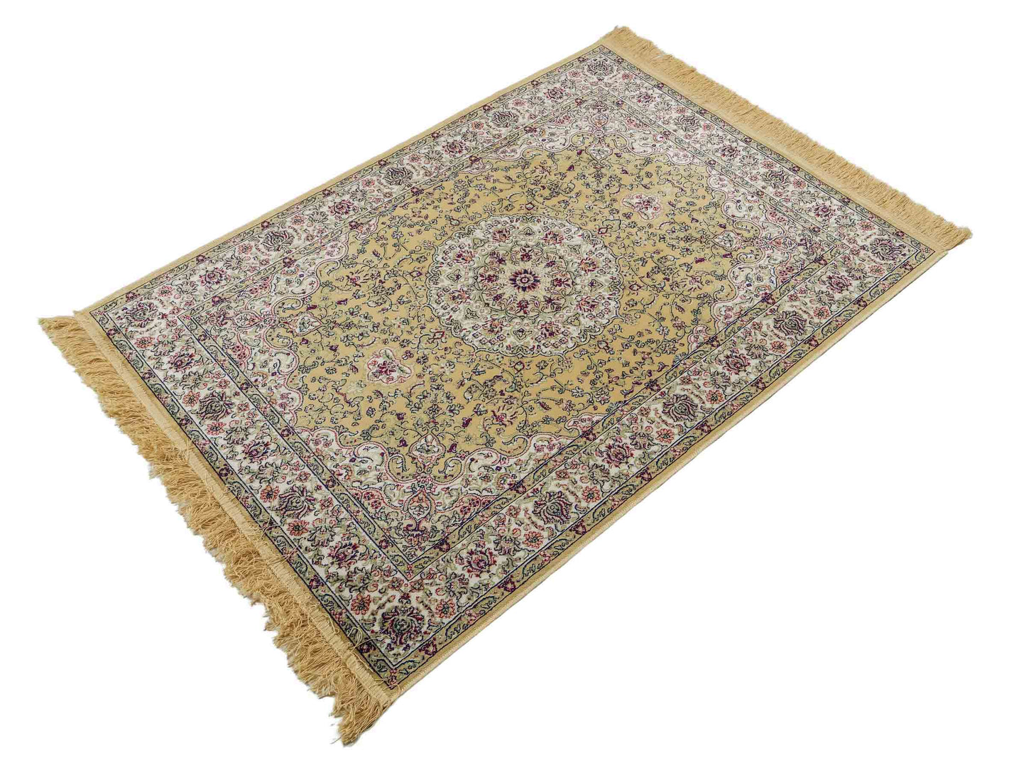 Belgischer, maschinell gefertigter Design Orientteppich aus Kunstseide, creme, beige. 139x97 cm. Verkauf durch Jupiter Intl.