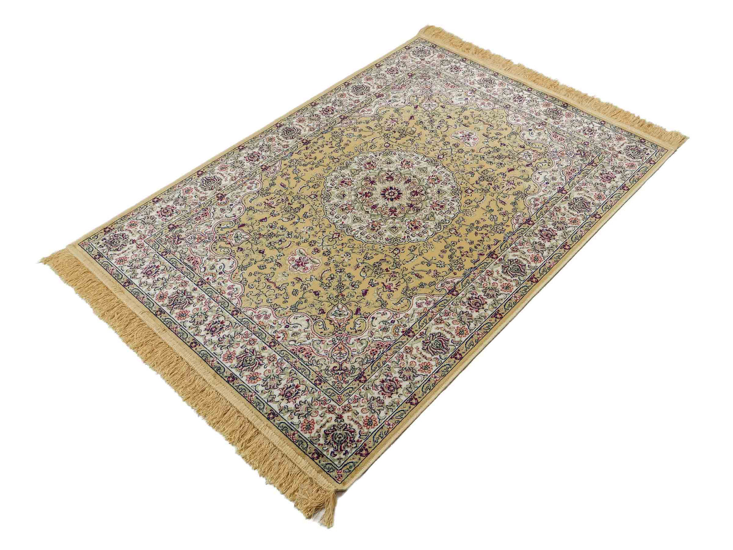Belgischer, maschinell gefertigter Design Orientteppich aus Kunstseide, beige, creme. 140x98 cm. Verkauf durch Jupiter Intl.