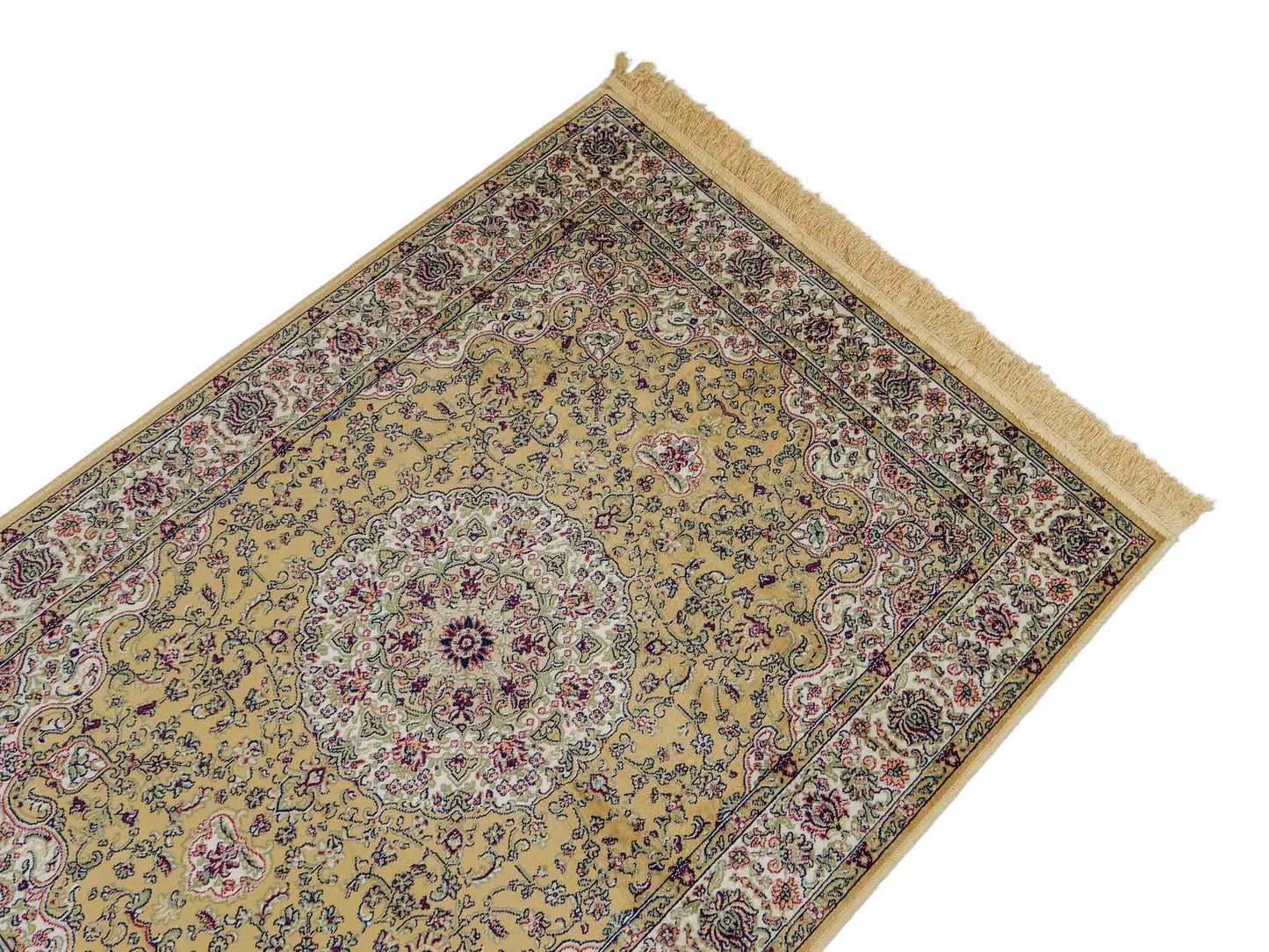 Belgischer, maschinell gefertigter Design Orientteppich aus Kunstseide, beige, creme. 140x98 cm. Verkauf durch Jupiter Intl.