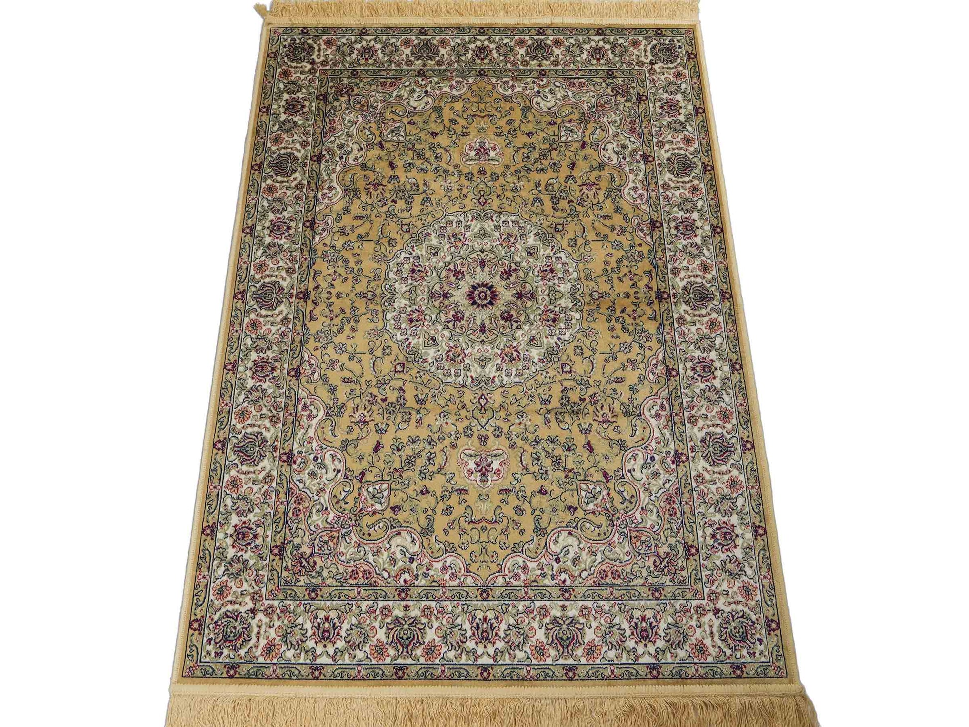 Belgischer, maschinell gefertigter Design Orientteppich aus Kunstseide, beige, creme. 140x98 cm. Verkauf durch Jupiter Intl.