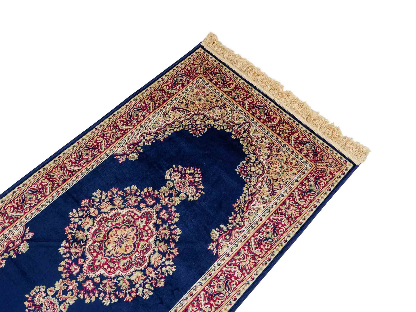 Belgischer, maschinell gefertigter Design Orientteppich aus Kunstseide, blau. 154x79 cm. Verkauf durch Jupiter Intl.
