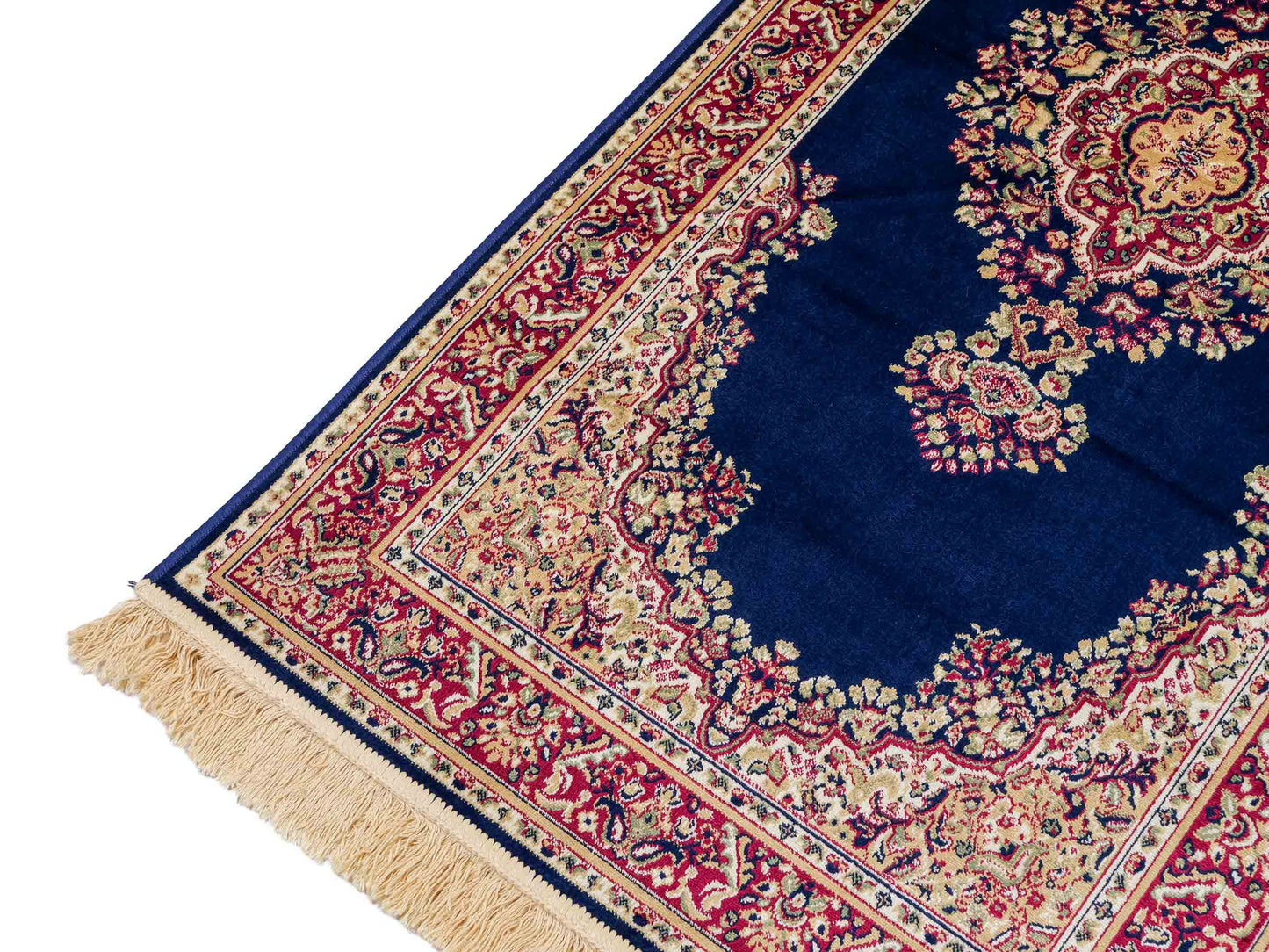 Belgischer, maschinell gefertigter Design Orientteppich aus Kunstseide, blau. 154x79 cm. Verkauf durch Jupiter Intl.