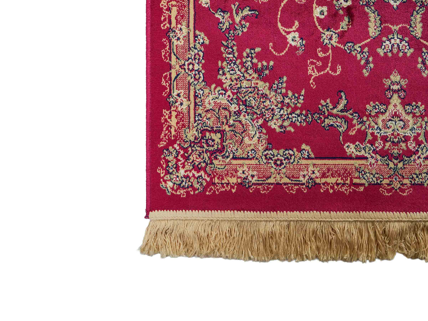 Belgischer, maschinell gefertigter Design Orientteppich aus Kunstseide, rot. 154x79 cm. Verkauf durch Jupiter Intl.