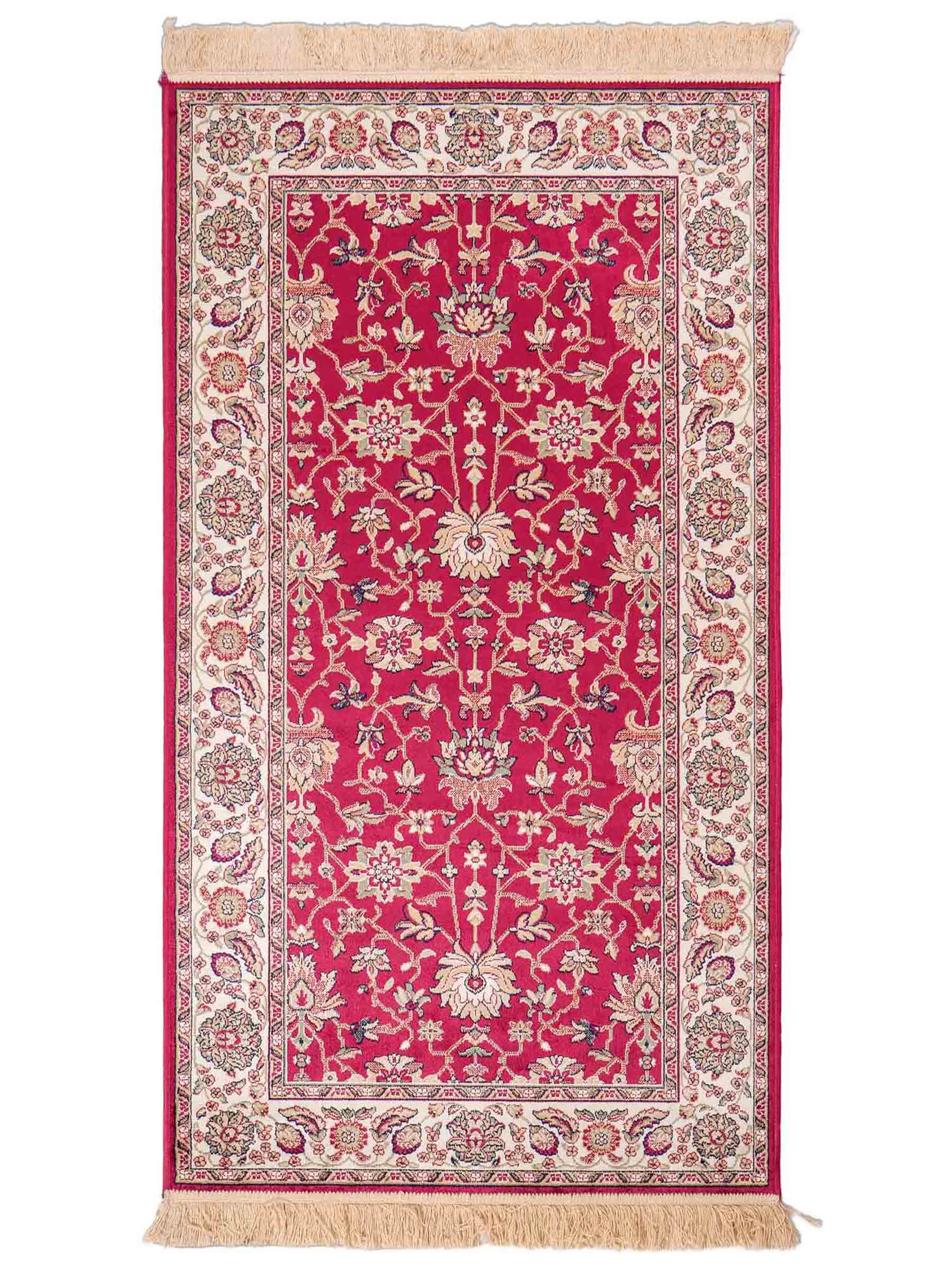 Belgischer, maschinell gefertigter Design Orientteppich aus Kunstseide, rot. 154x79 cm. Verkauf durch Jupiter Intl.