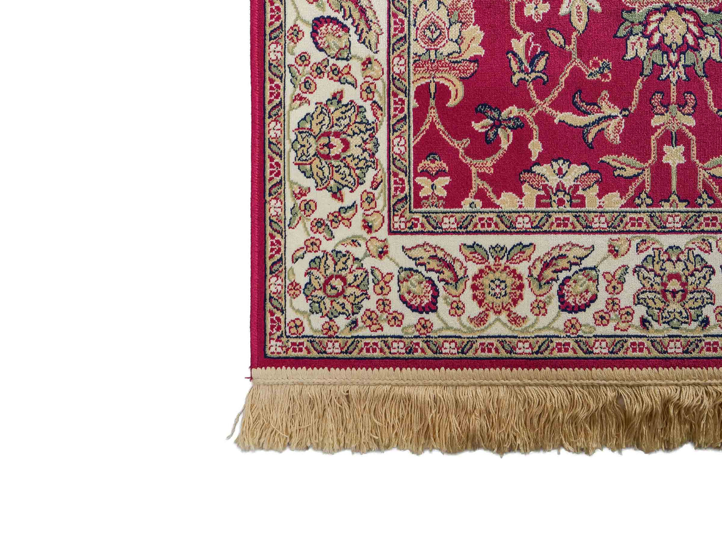 Belgischer, maschinell gefertigter Design Orientteppich aus Kunstseide, rot. 154x79 cm. Verkauf durch Jupiter Intl.
