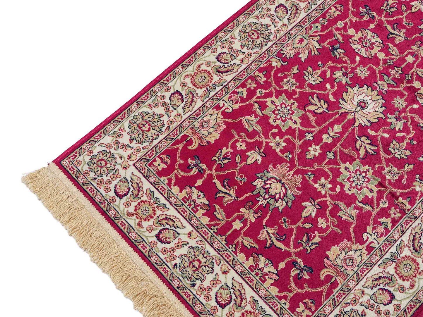 Belgischer, maschinell gefertigter Design Orientteppich aus Kunstseide, rot. 154x79 cm. Verkauf durch Jupiter Intl.