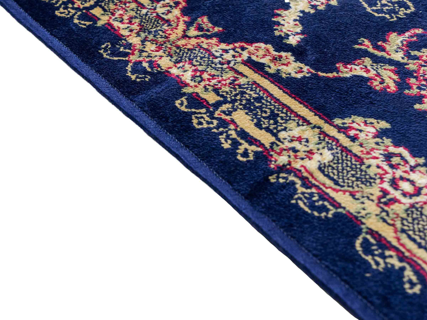 Belgischer, maschinell gefertigter Orientteppich aus Kunstseide, blau. 154x79 cm. Verkauf durch Jupiter Intl.