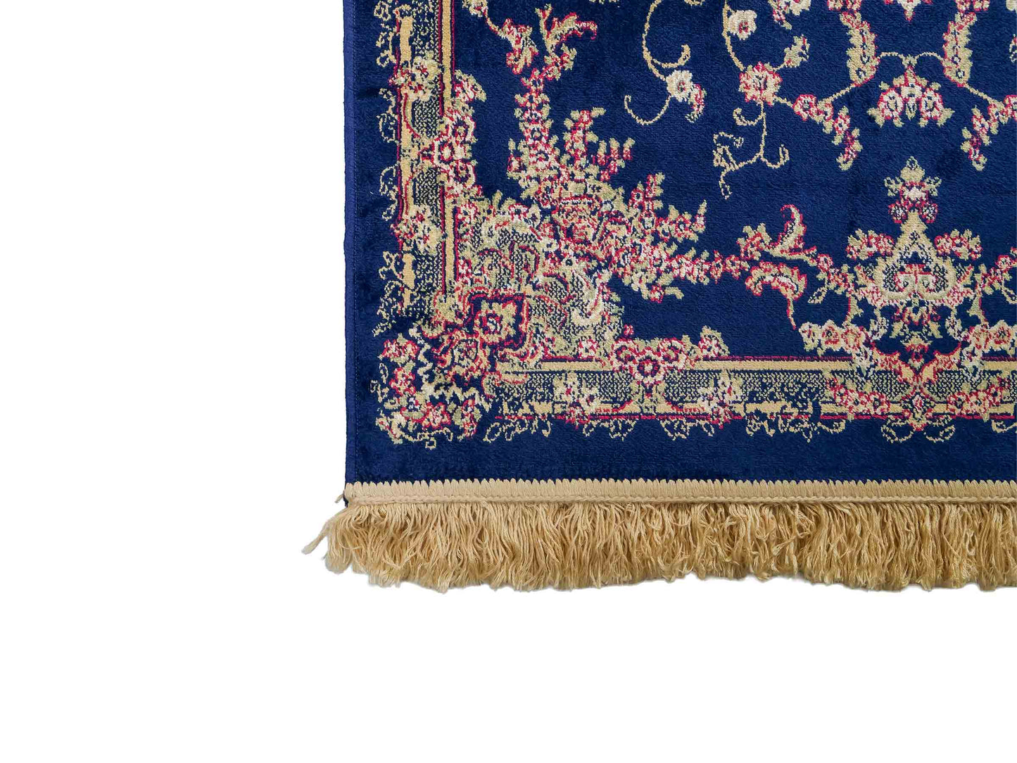 Belgischer, maschinell gefertigter Orientteppich aus Kunstseide, blau. 154x79 cm. Verkauf durch Jupiter Intl.