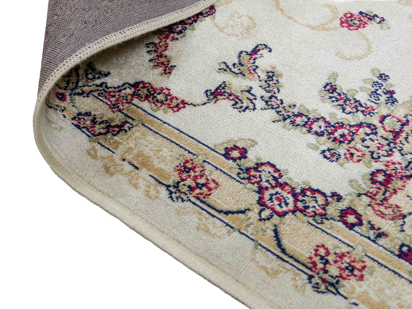 Belgischer, maschinell gefertigter Orientteppich aus Kunstseide, weiß, creme. 155x79 cm. Verkauf durch Jupiter Intl.