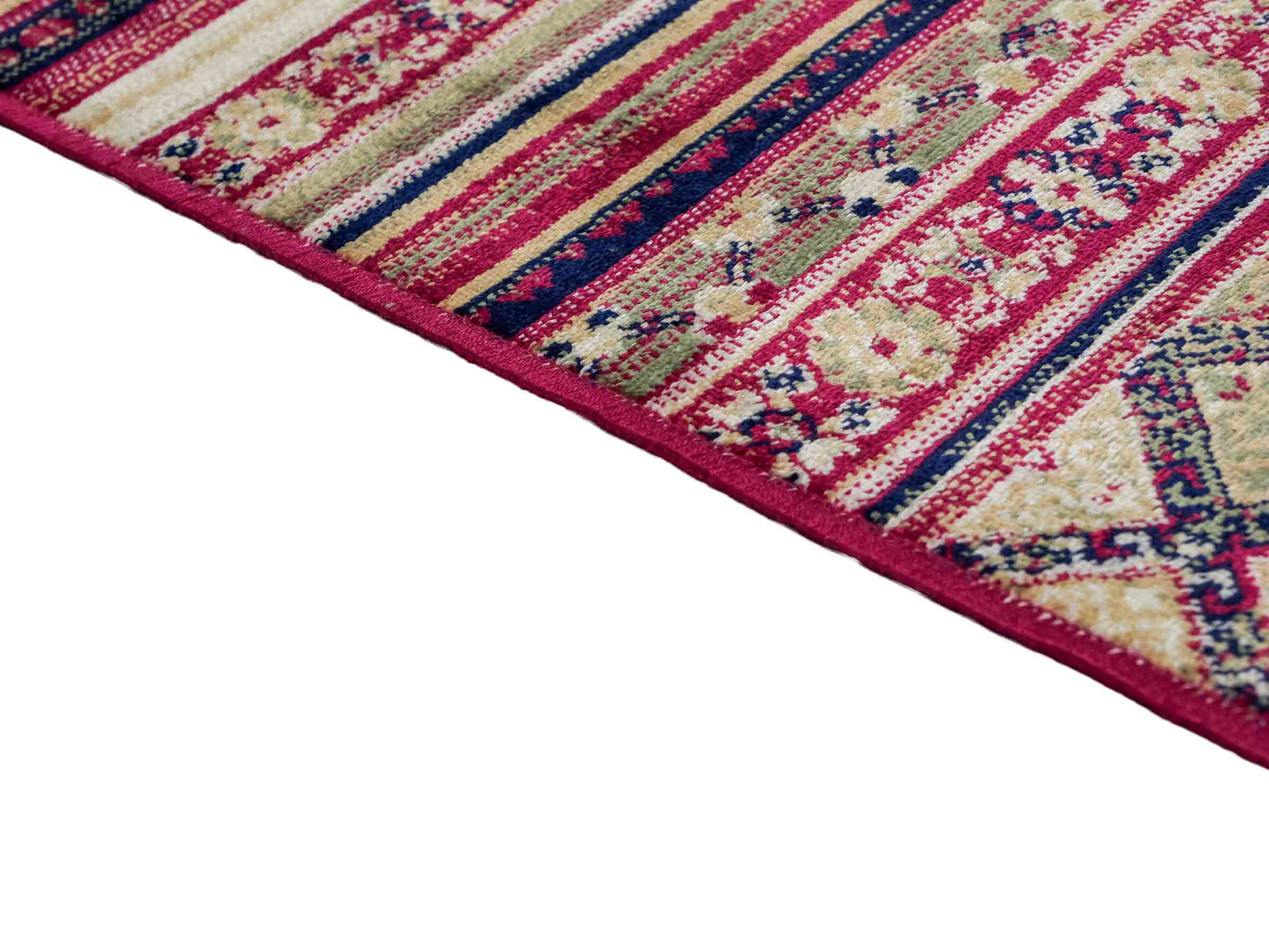 Belgischer, maschinell gefertigter Design Orientteppich aus Kunstseide, rot, multicolor. 155x79 cm. Verkauf durch Jupiter Intl.