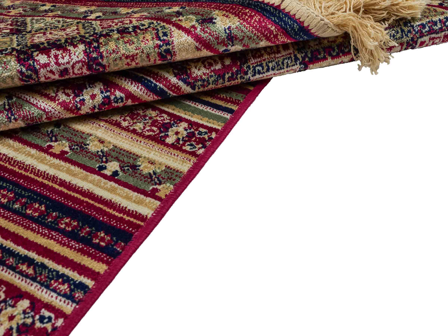 Belgischer, maschinell gefertigter Design Orientteppich aus Kunstseide, rot, multicolor. 155x79 cm. Verkauf durch Jupiter Intl.