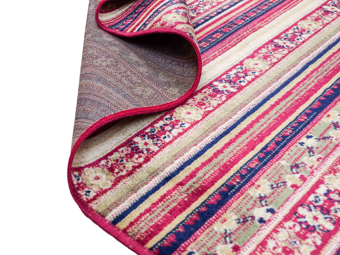 Belgischer, maschinell gefertigter Design Orientteppich aus Kunstseide, rot, multicolor. 155x79 cm. Verkauf durch Jupiter Intl.