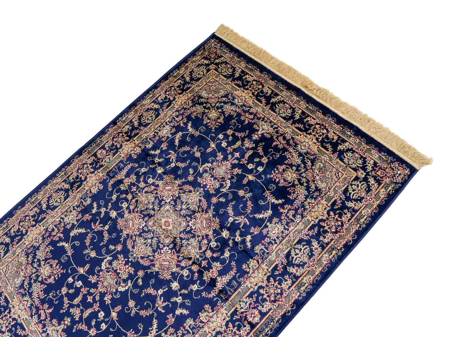 Belgischer, maschinell gefertigter Design Orientteppich aus Kunstseide, blau. 172x118 cm. Verkauf durch Jupiter Intl.