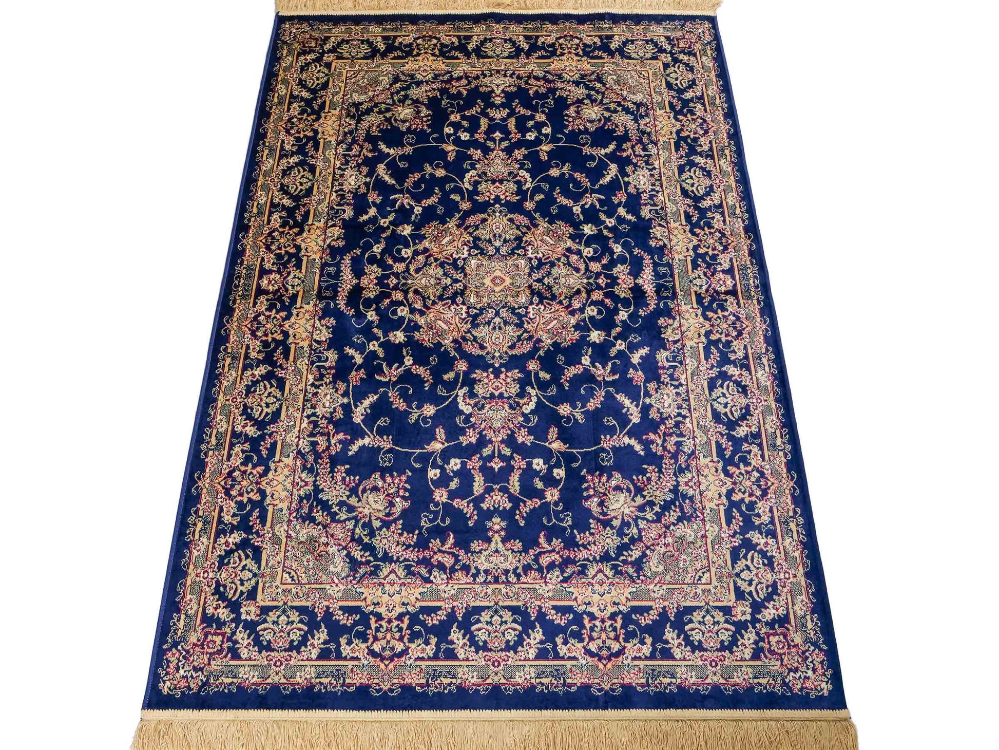 Belgischer, maschinell gefertigter Design Orientteppich aus Kunstseide, blau. 172x118 cm. Verkauf durch Jupiter Intl.
