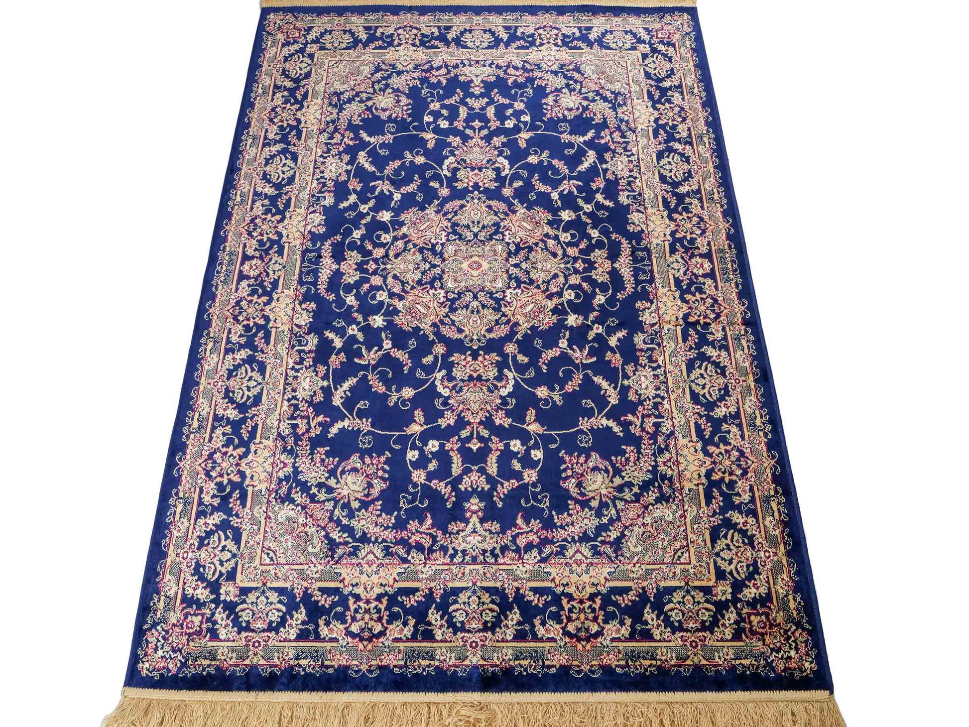 Belgischer, maschinell gefertigter Design Orientteppich aus Kunstseide, blau. 172x118 cm. Verkauf durch Jupiter Intl.