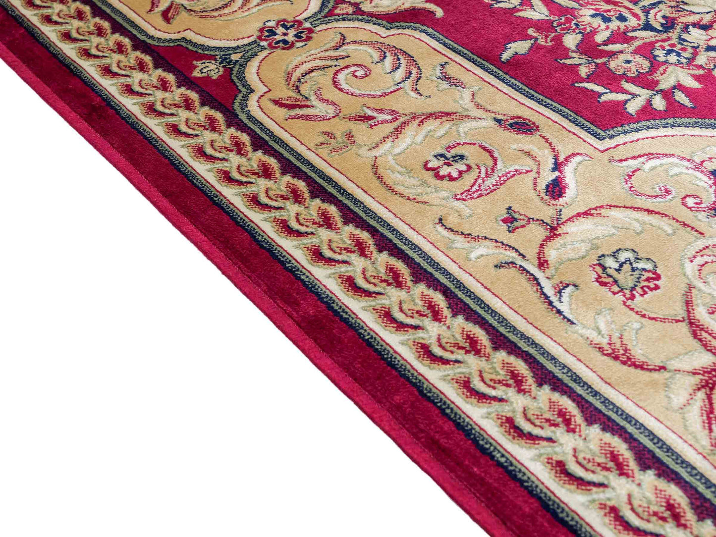 Belgischer, maschinell gefertigter Design Orientteppich aus Kunstseide, rot. 275x185 cm. Verkauf durch Jupiter Intl.