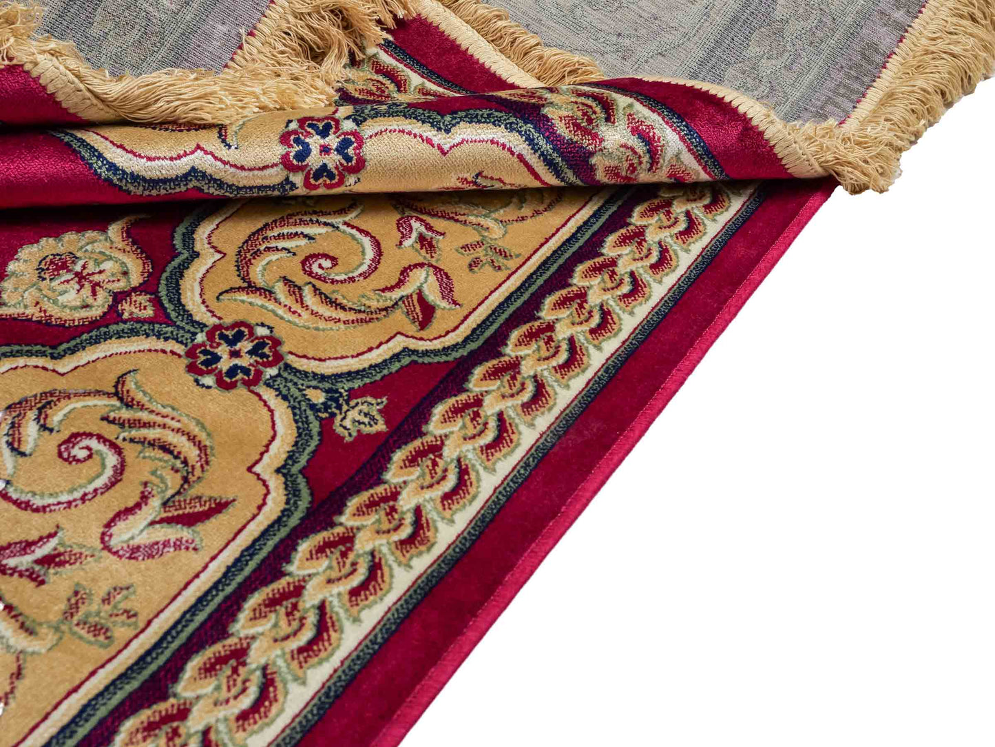 Belgischer, maschinell gefertigter Design Orientteppich aus Kunstseide, rot. 275x185 cm. Verkauf durch Jupiter Intl.