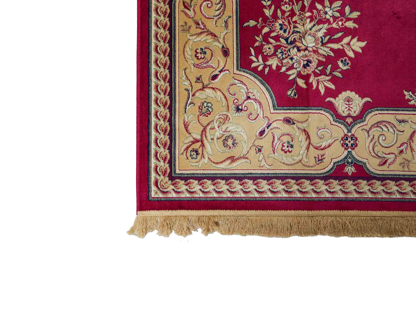 Belgischer, maschinell gefertigter Design Orientteppich aus Kunstseide, rot. 275x185 cm. Verkauf durch Jupiter Intl.