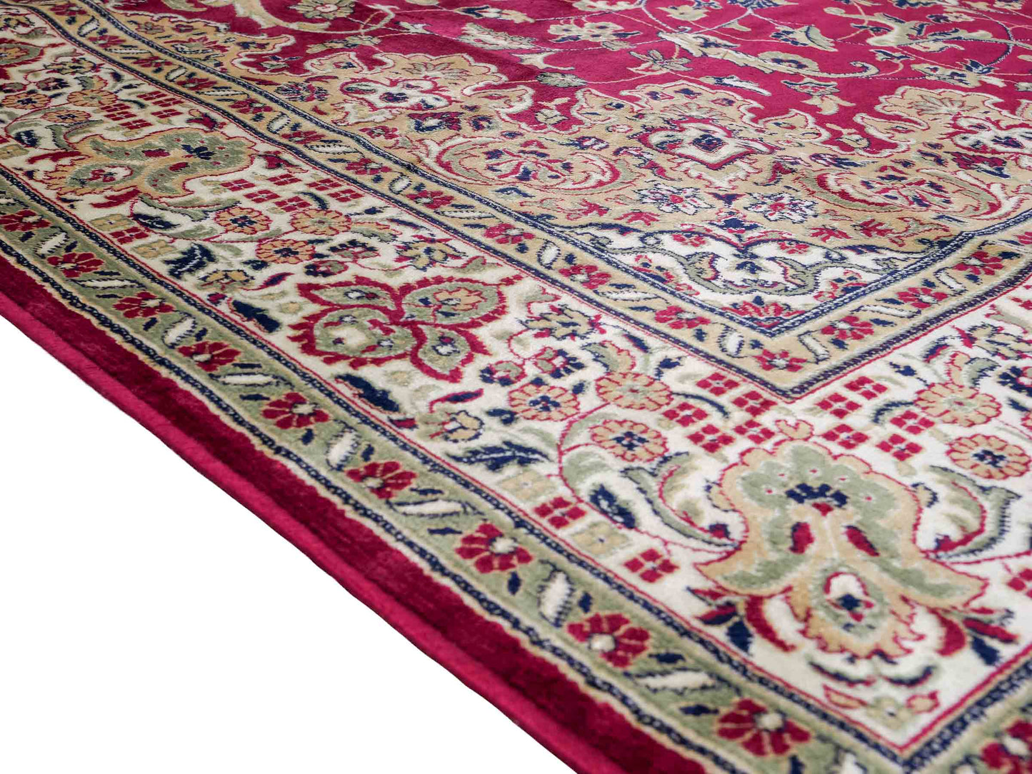 Belgischer, maschinell gefertigter Design Orientteppich aus Kunstseide, rot. 275x185 cm. Verkauf durch Jupiter Intl.