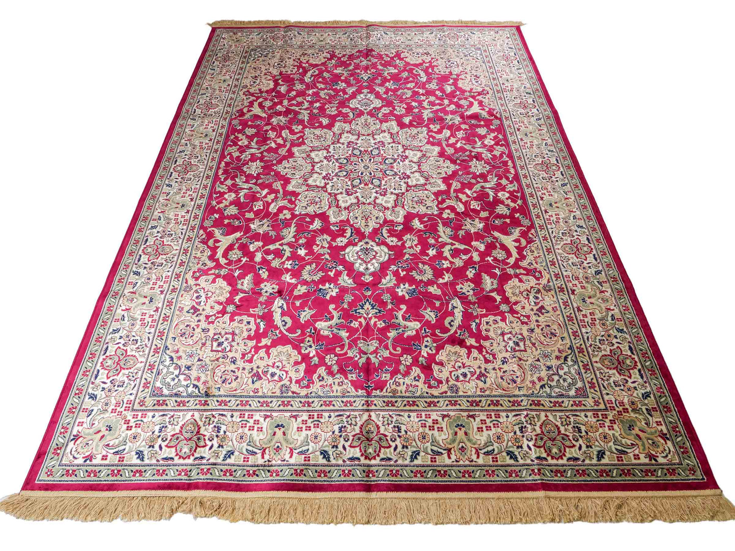 Belgischer, maschinell gefertigter Design Orientteppich aus Kunstseide, rot. 275x185 cm. Verkauf durch Jupiter Intl.