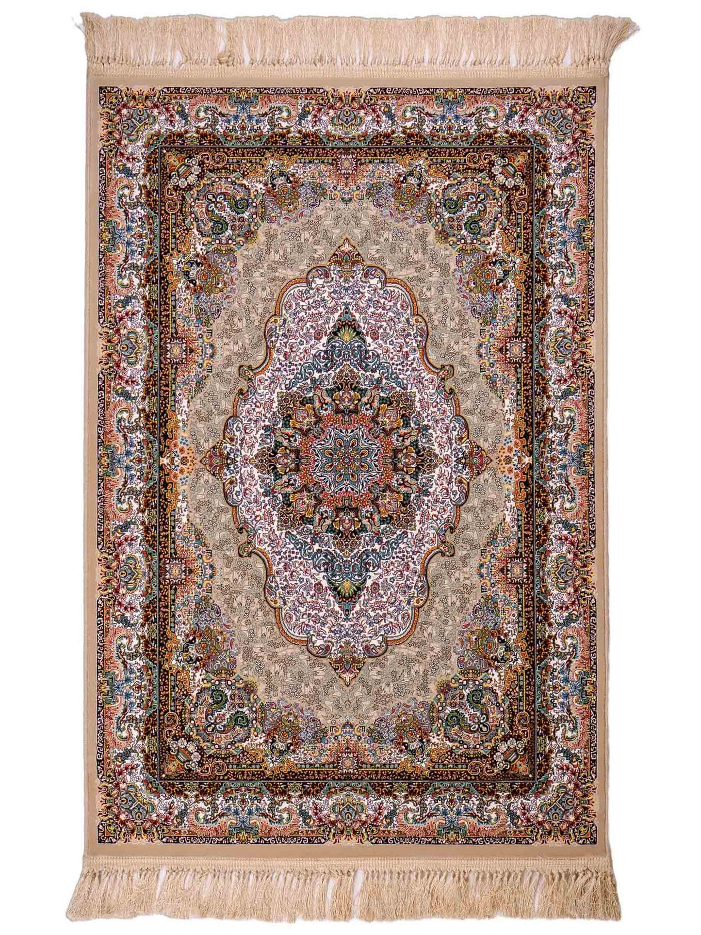 Extrem feiner, maschinell gefertigter Perserteppich, beige, grün, creme. 154x99 cm. Verkauf durch Jupiter Intl.
