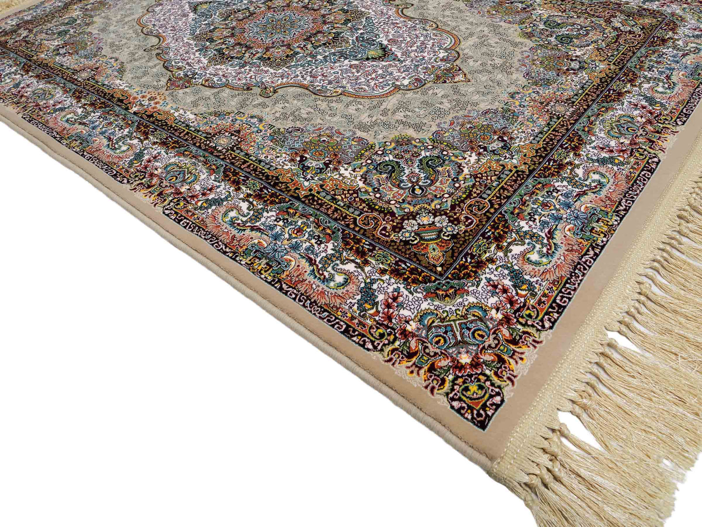 Extrem feiner, maschinell gefertigter Perserteppich, beige, grün, creme. 154x99 cm. Verkauf durch Jupiter Intl.