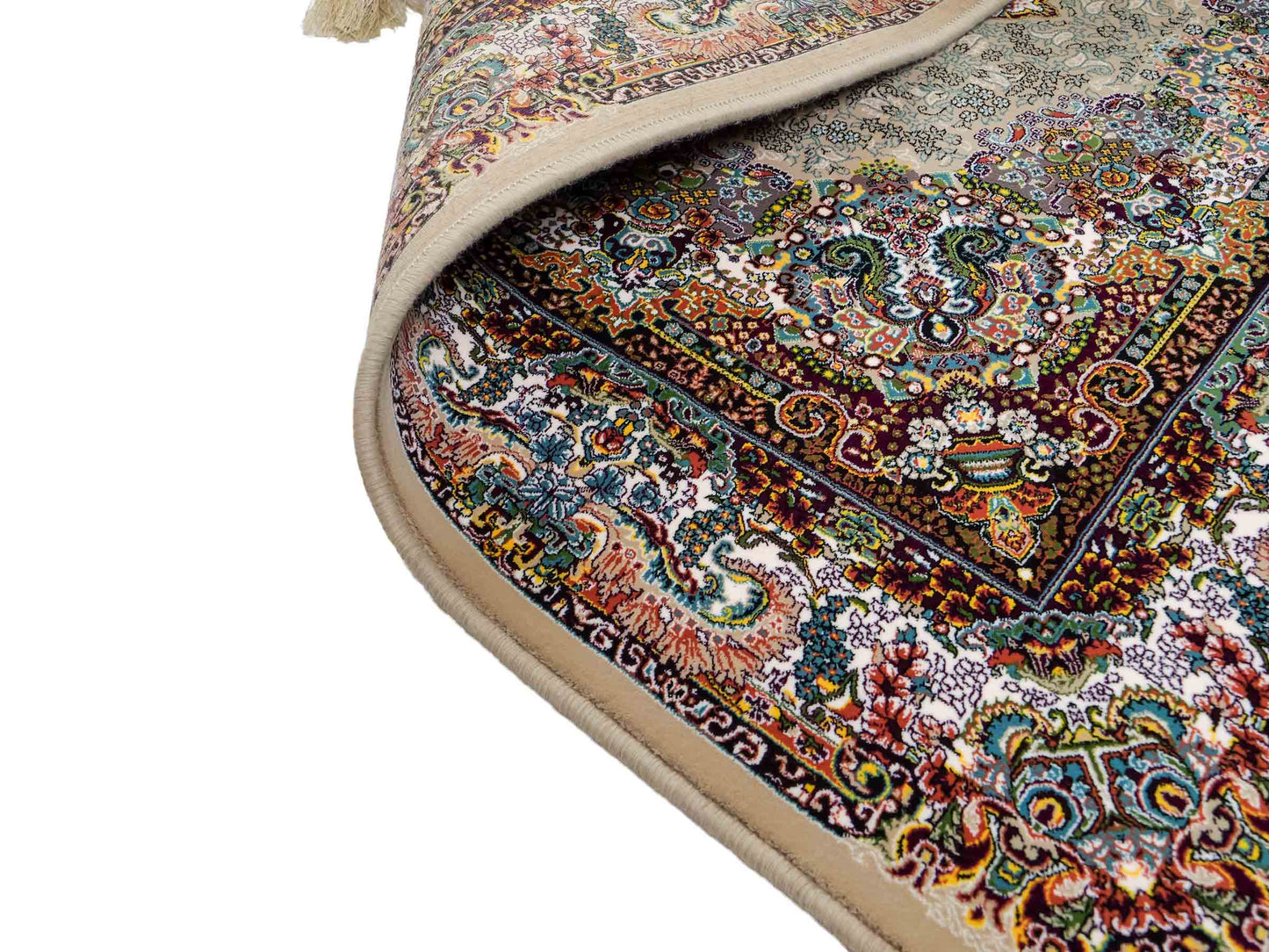 Extrem feiner, maschinell gefertigter Perserteppich, beige, grün, creme. 154x99 cm. Verkauf durch Jupiter Intl.