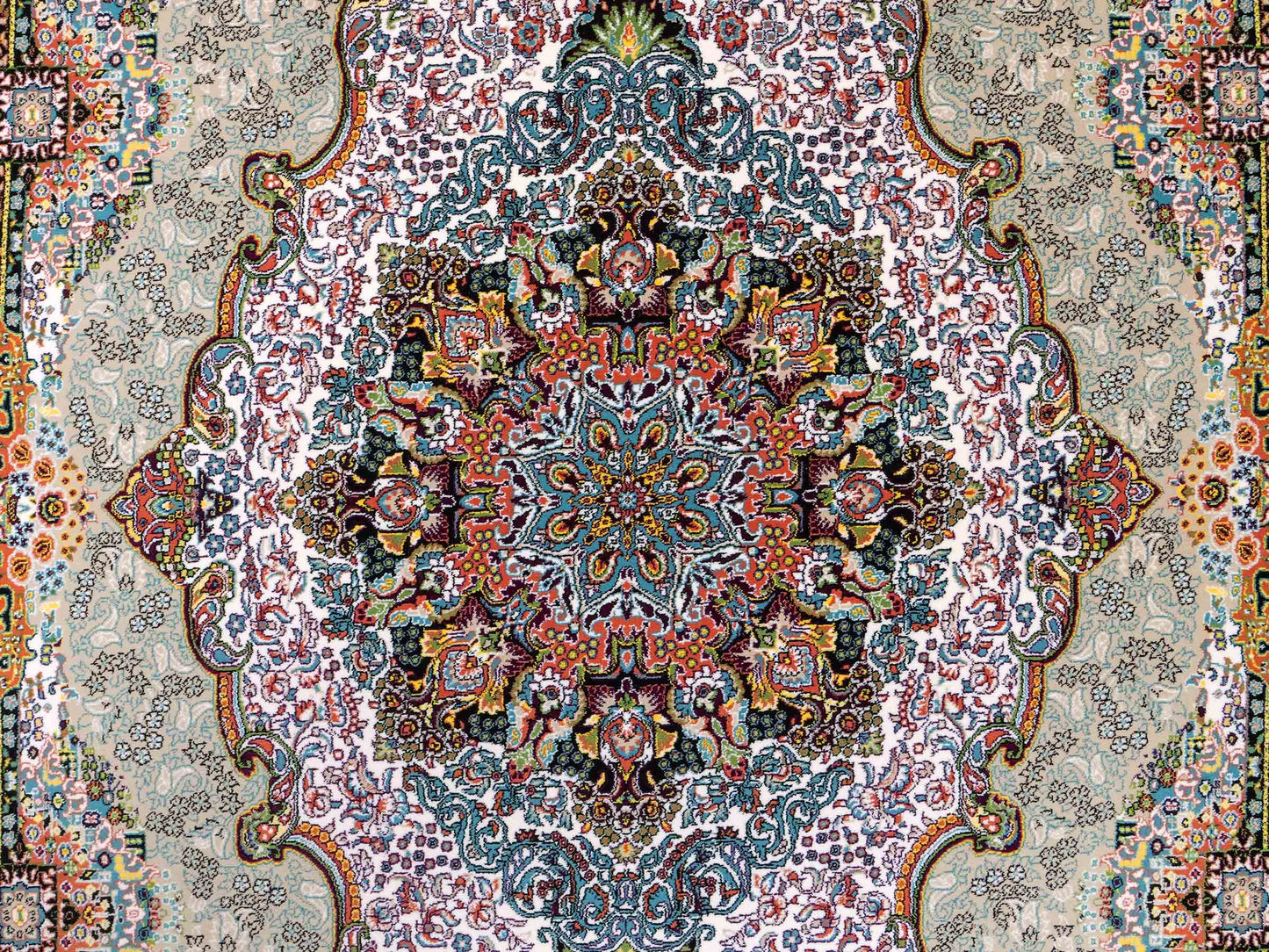 Extrem feiner, maschinell gefertigter Perserteppich, beige, grün, creme. 154x99 cm. Verkauf durch Jupiter Intl.