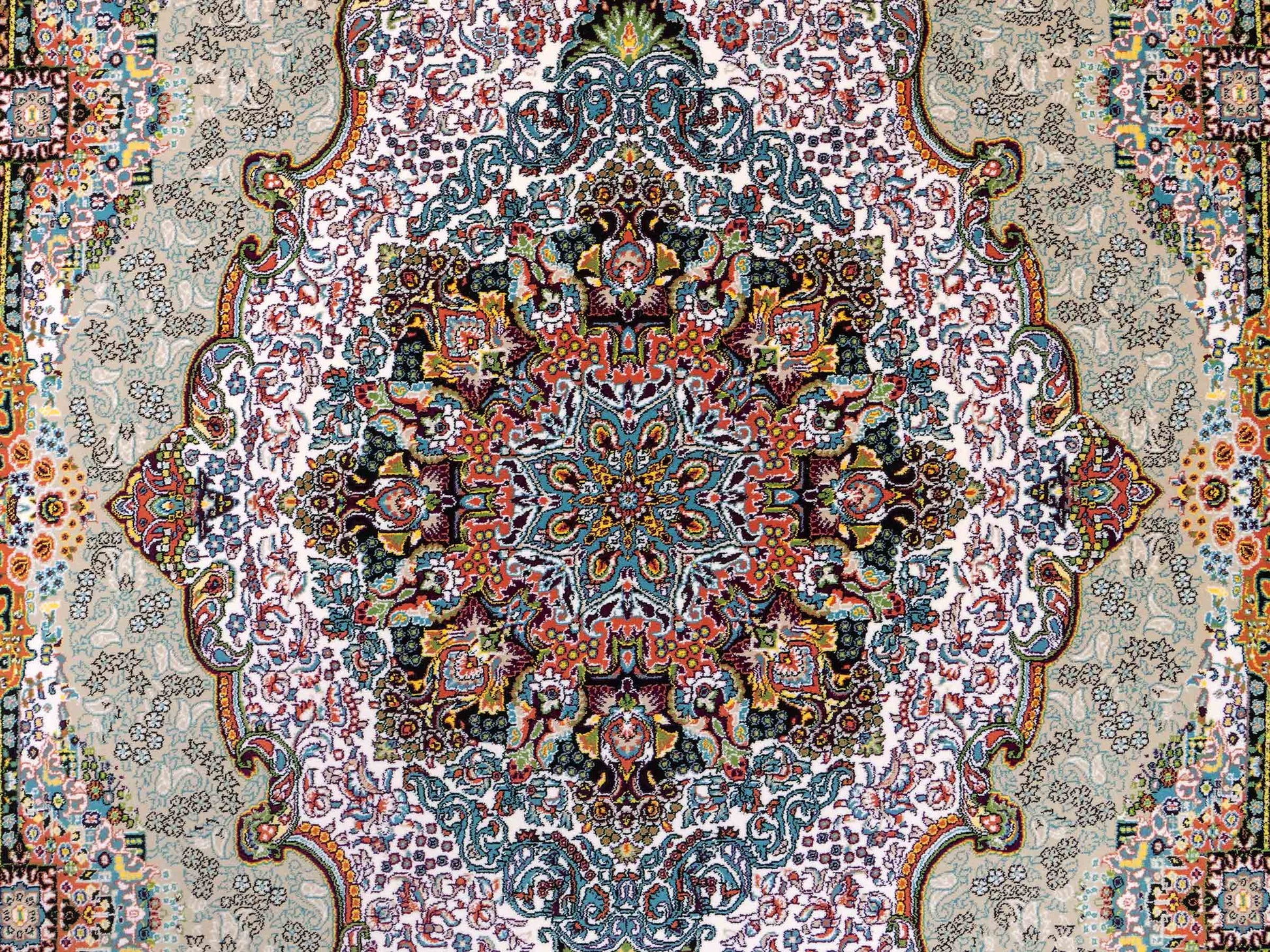 Extrem feiner, maschinell gefertigter Perserteppich, beige, grün, creme. 154x99 cm. Verkauf durch Jupiter Intl.
