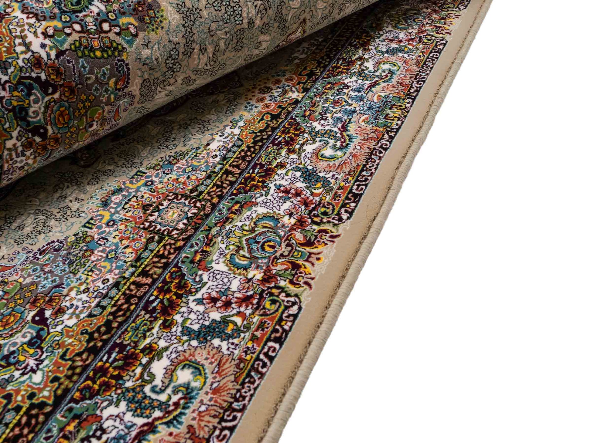 Extrem feiner, maschinell gefertigter Perserteppich, beige, grün, creme. 154x99 cm. Verkauf durch Jupiter Intl.