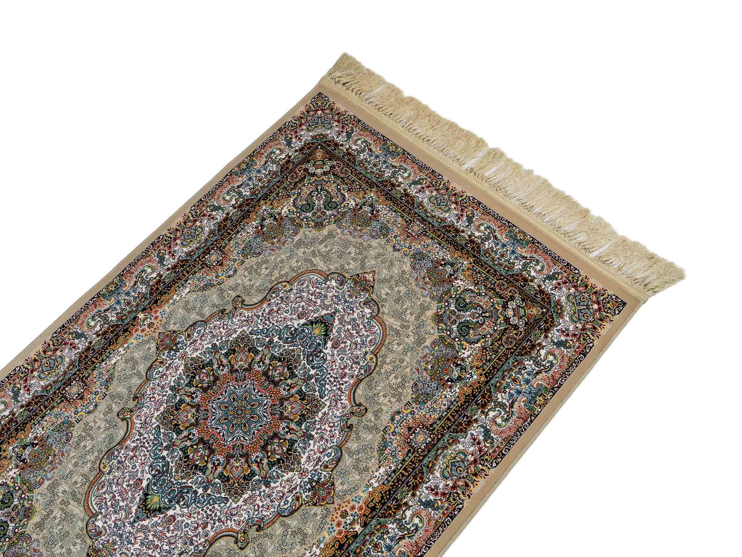 Extrem feiner, maschinell gefertigter Perserteppich, beige, grün, creme. 154x99 cm. Verkauf durch Jupiter Intl.