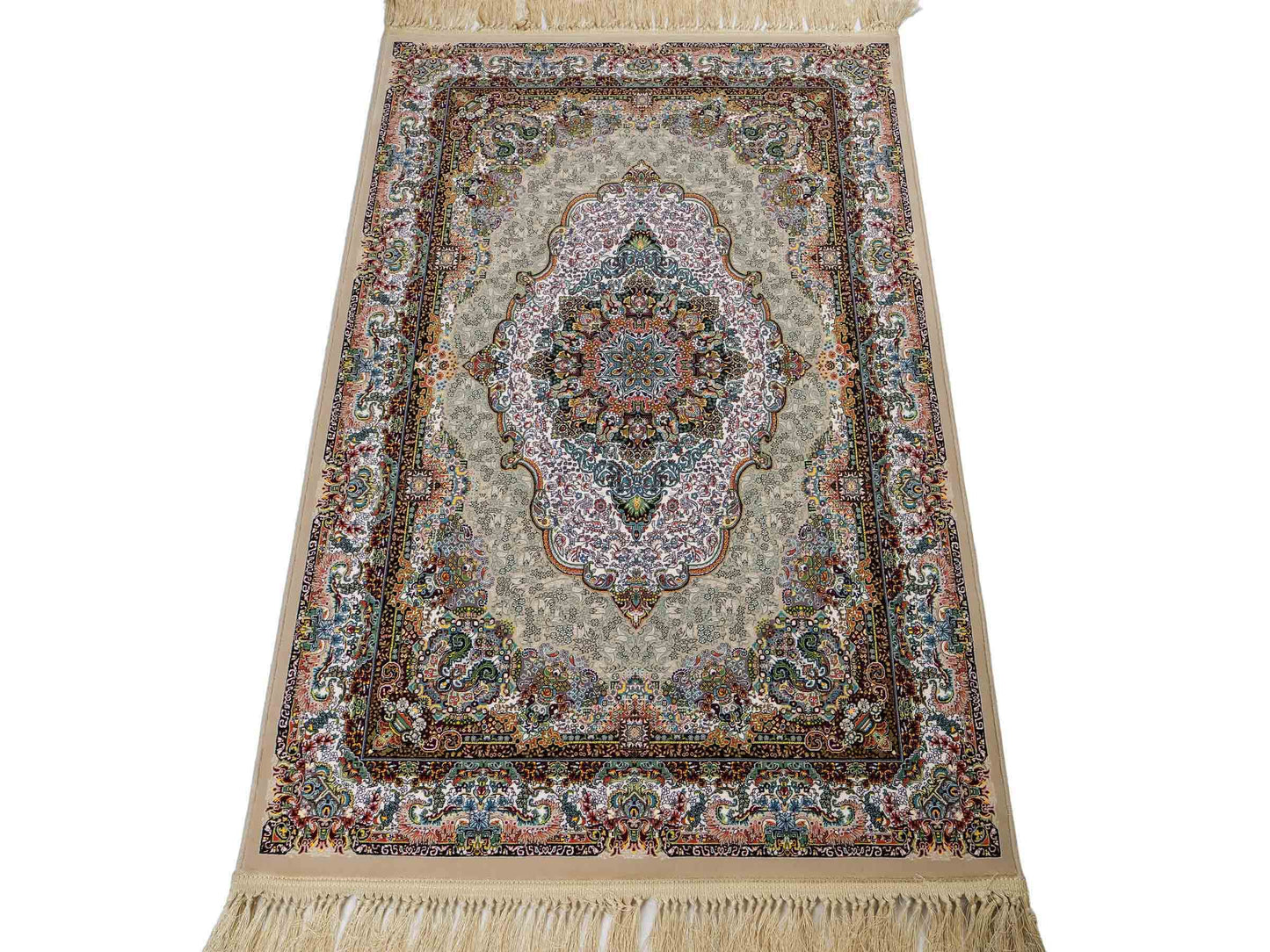 Extrem feiner, maschinell gefertigter Perserteppich, beige, grün, creme. 154x99 cm. Verkauf durch Jupiter Intl.