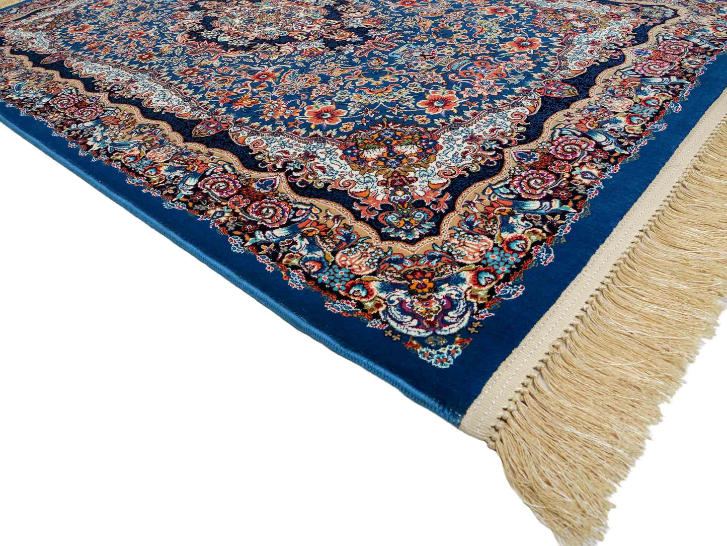 Extrem feiner, maschinell gefertigter Perserteppich, blau. 154x99 cm. Verkauf durch Jupiter Intl.