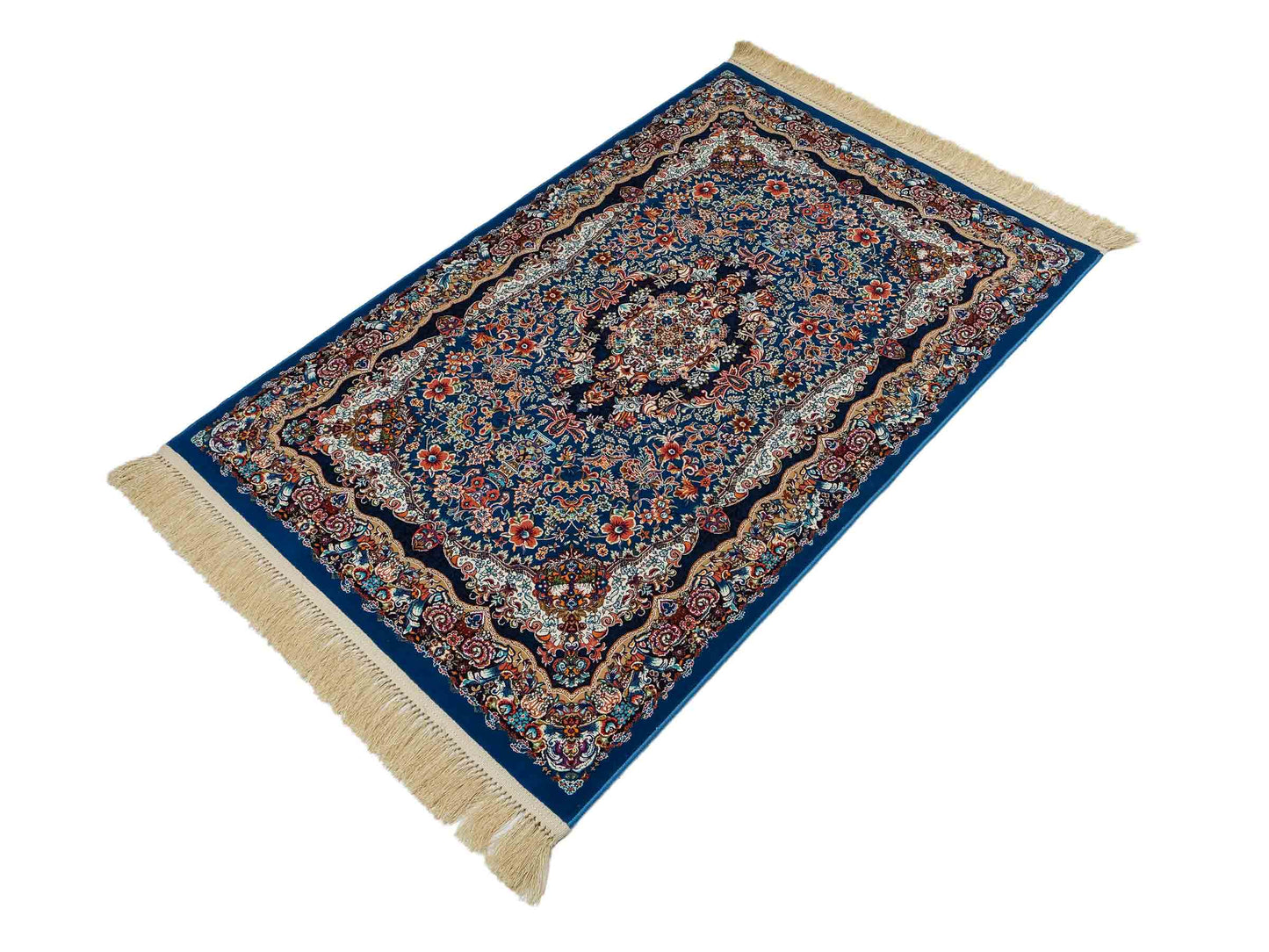 Extrem feiner, maschinell gefertigter Perserteppich, blau. 154x99 cm. Verkauf durch Jupiter Intl.