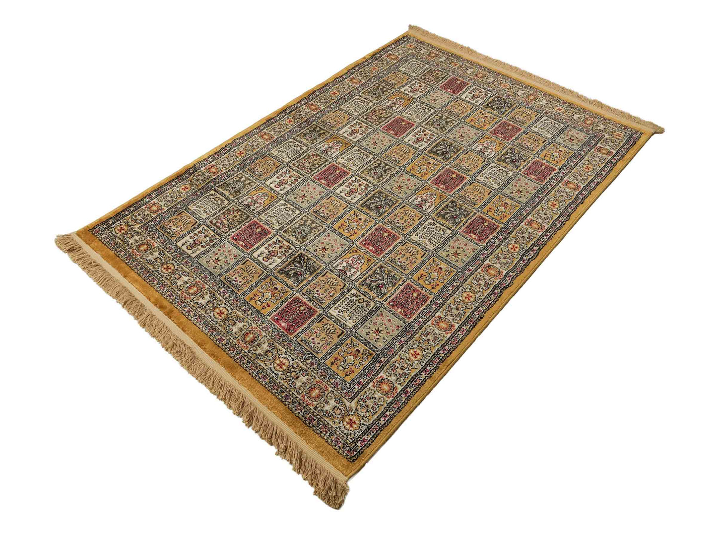 Sehr feiner, persischer, maschinell gefertigter Orientteppich aus Kunstseide, braun, multicolor. 172x118 cm. Verkauf durch Jupiter Intl.