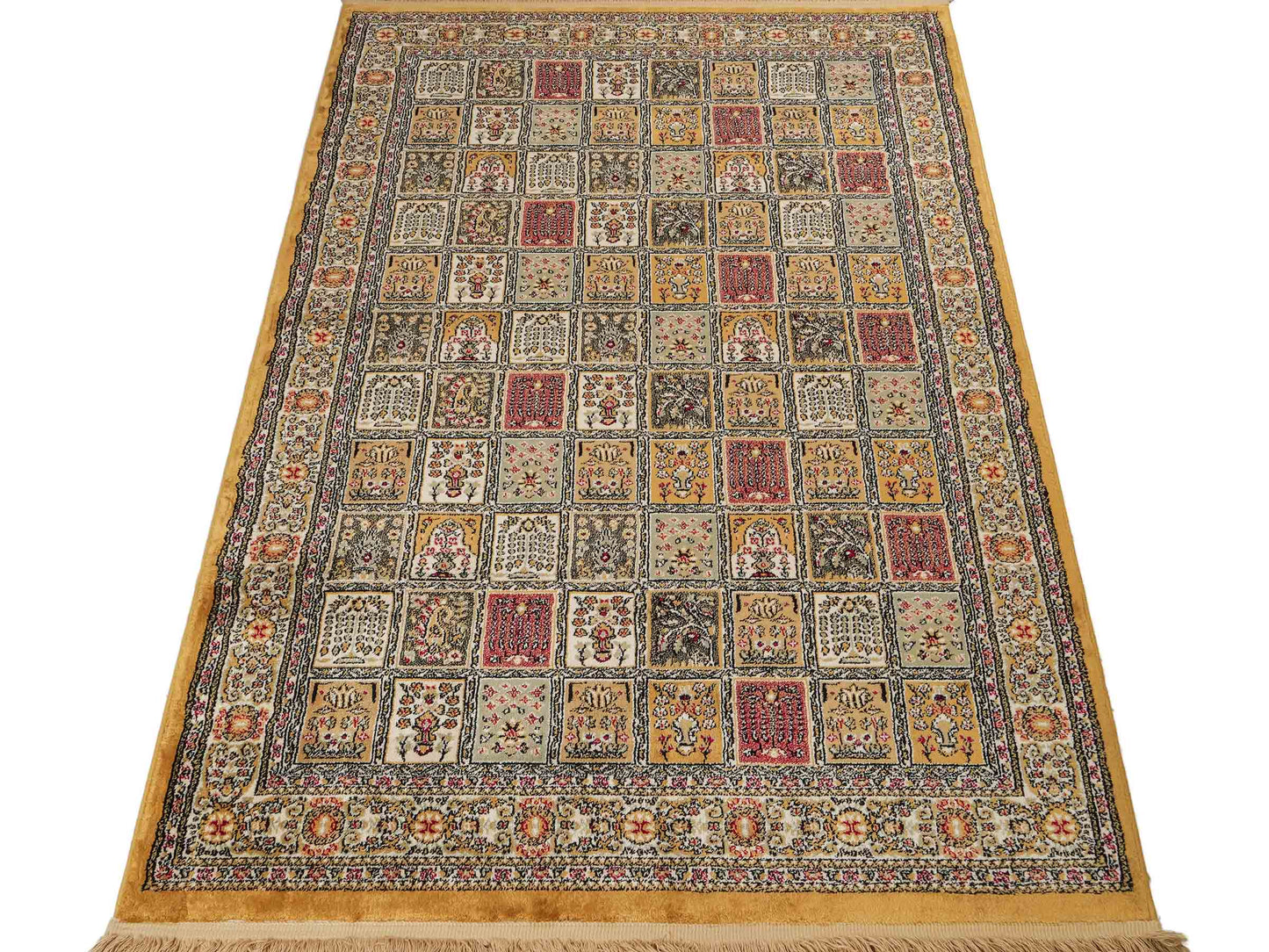 Sehr feiner, persischer, maschinell gefertigter Orientteppich aus Kunstseide, braun, multicolor. 172x118 cm. Verkauf durch Jupiter Intl.