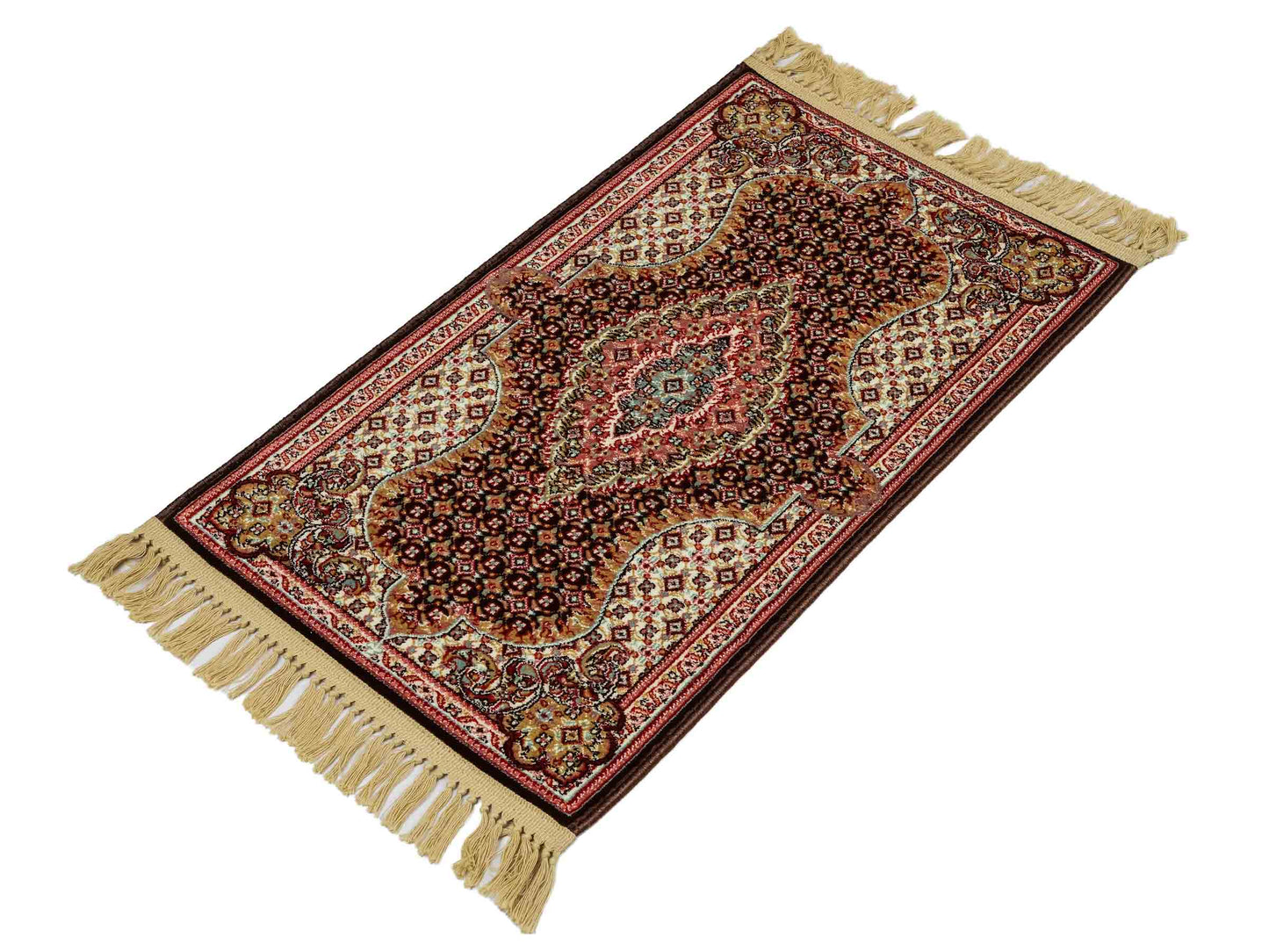 Sehr feiner, maschinell gefertigter Perserteppich, braun, creme. 83x50 cm. Verkauf durch Jupiter Intl.