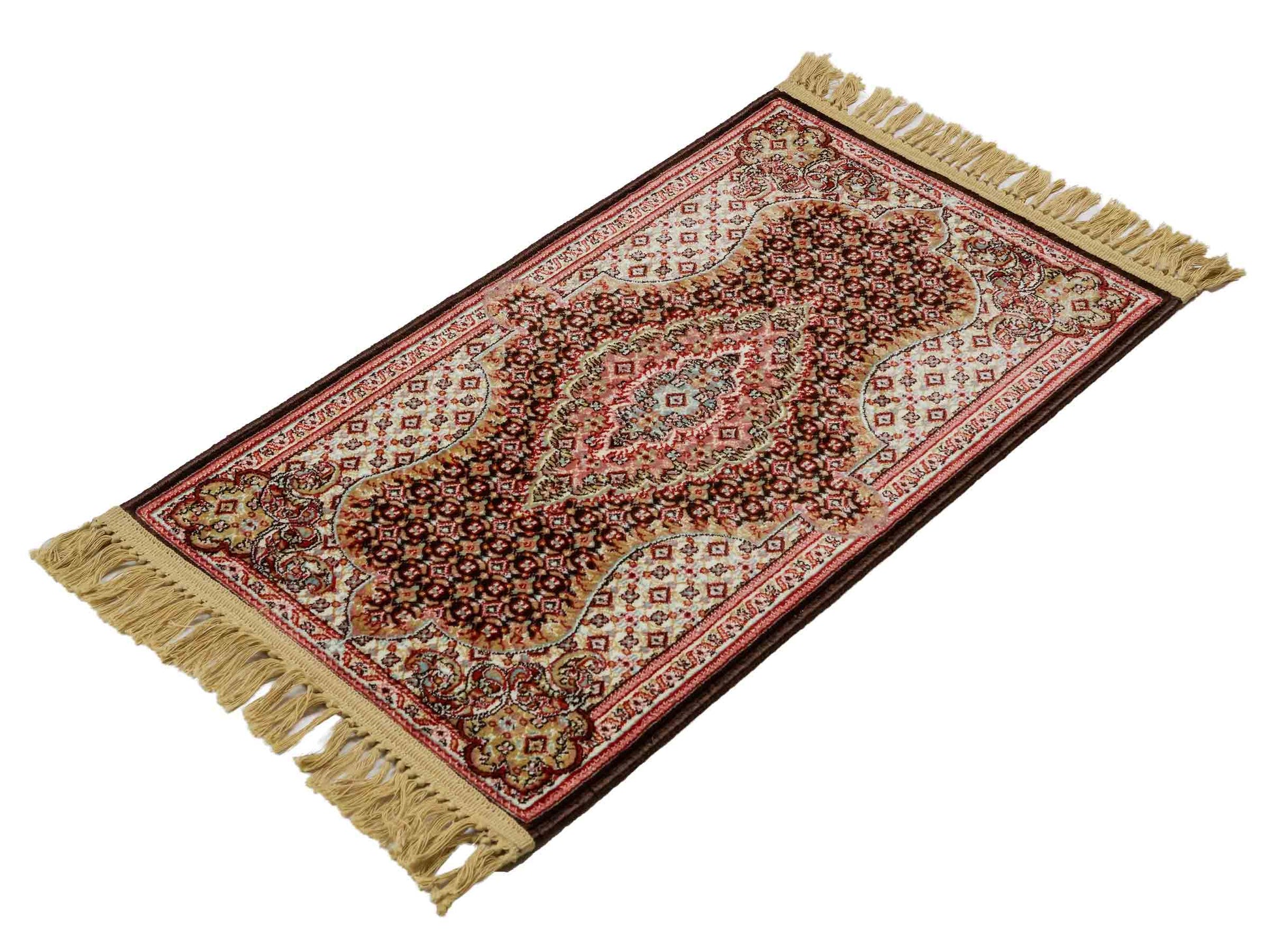 Sehr feiner, maschinell gefertigter Perserteppich, braun, creme. 83x50 cm. Verkauf durch Jupiter Intl.