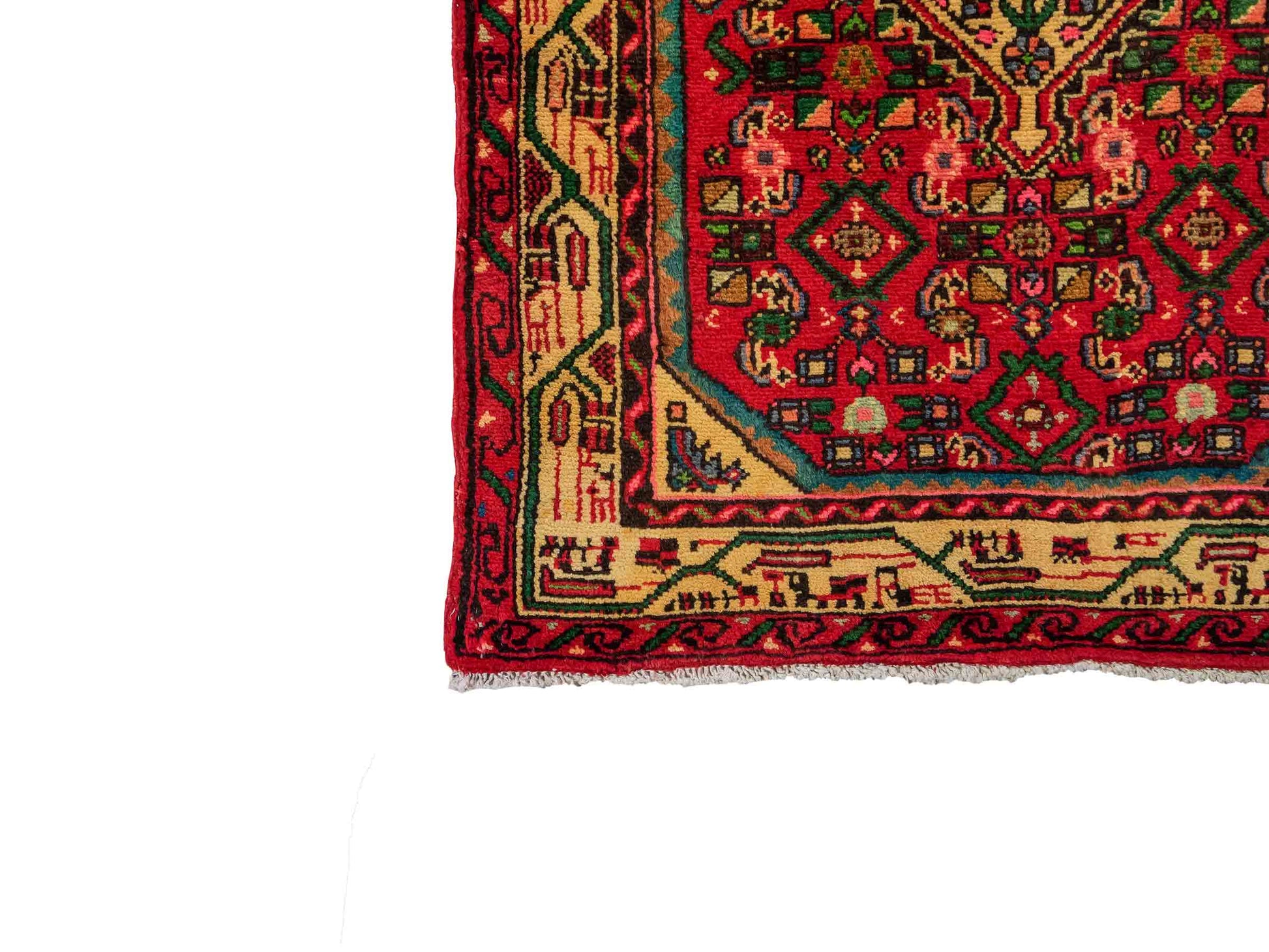 Feiner, handgeknüpfter, persischer Hamedan Dorfteppich aus Wolle von Khademi. Farbe: Rot. 367 x 80 cm. Vertrieb durch JUPITER Intl.