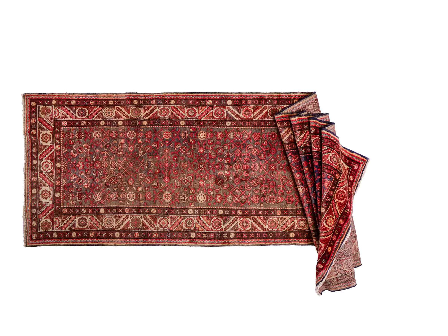 Feiner, handgeknüpfter, persischer Hamedan Dorfteppich aus Wolle von Khademi. Farbe: Rot. 440 x 114 cm. Vertrieb durch JUPITER Intl.