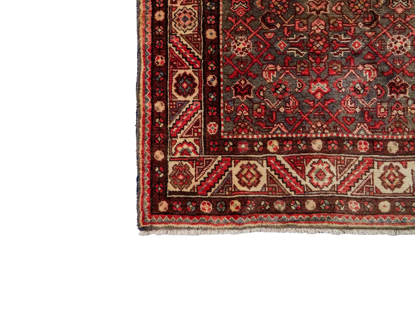 Feiner, handgeknüpfter, persischer Hamedan Dorfteppich aus Wolle von Khademi. Farbe: Rot. 440 x 114 cm. Vertrieb durch JUPITER Intl.