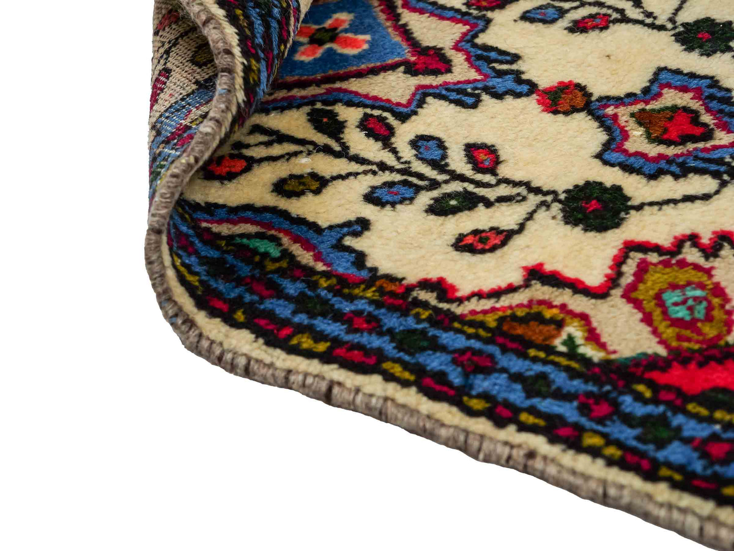 Handgeknüpfter, persischer Hamedan Dorfteppich aus Wolle von Khademi. Größe: 70 x 47 cm. Farbe: Cremeweiß, blau. Verkauf durch JUPITER Intl.