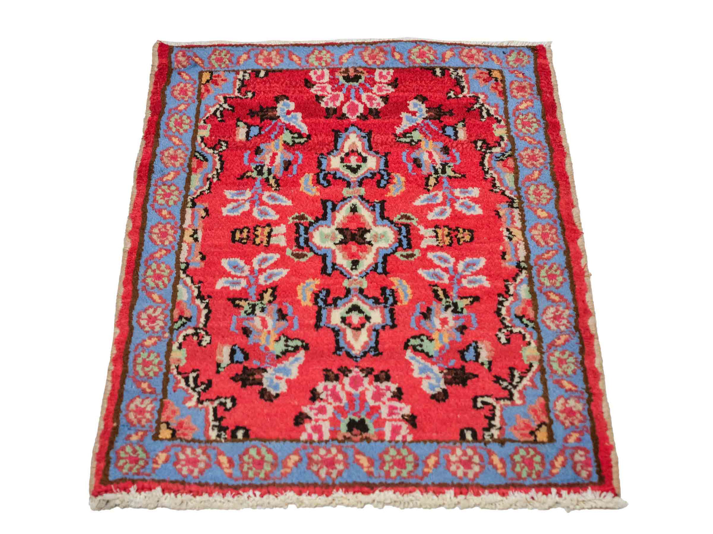 Handgeknüpfter, persischer Hamedan Dorfteppich aus Wolle von Khademi. Größe: 72 x 52 cm. Farbe: Rot. Verkauf durch JUPITER Intl.