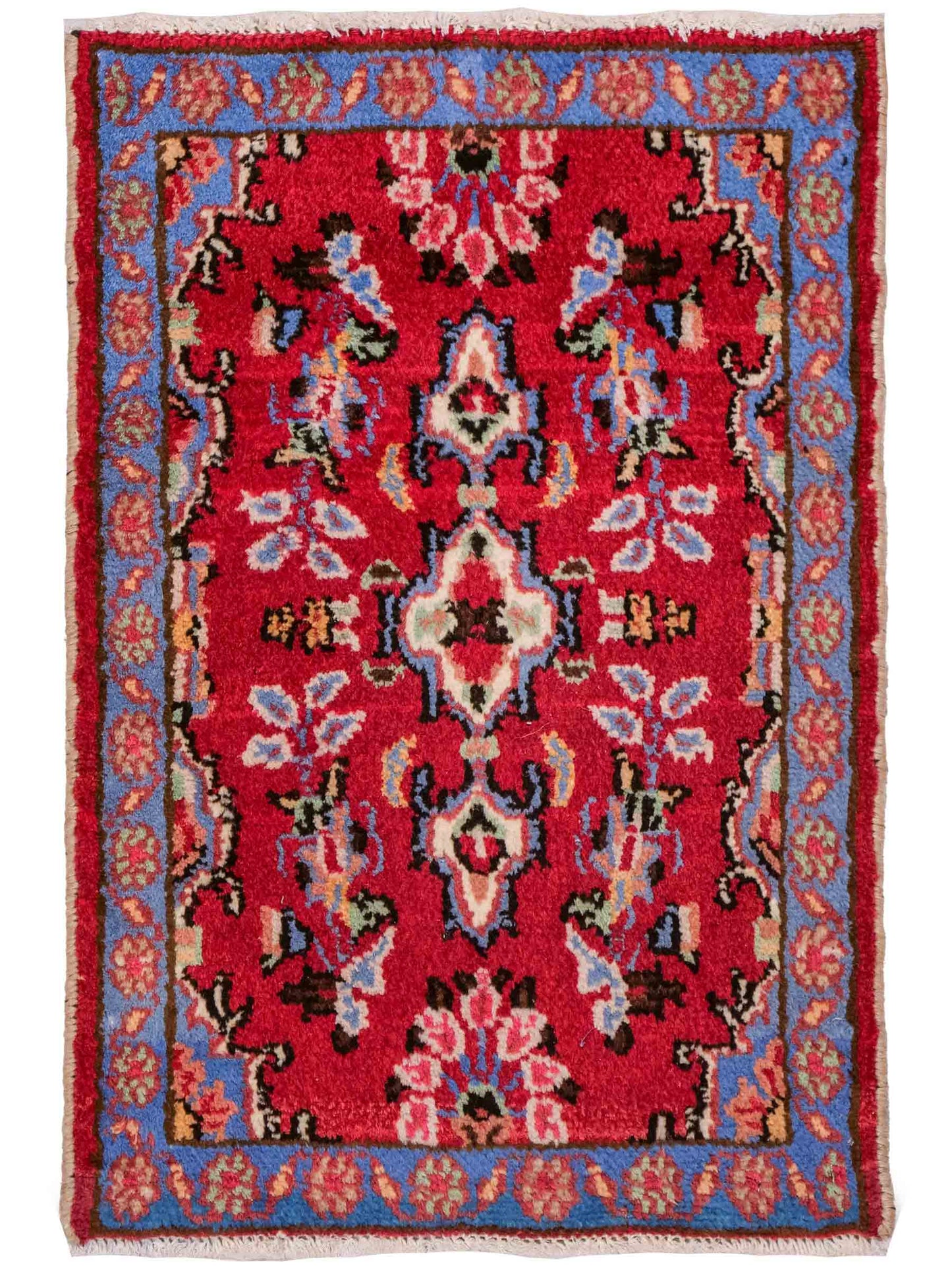 Handgeknüpfter, persischer Hamedan Dorfteppich aus Wolle von Khademi. Größe: 72 x 53 cm. Farbe: Rot. Verkauf durch JUPITER Intl.