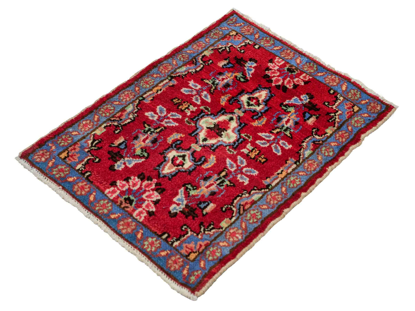 Handgeknüpfter, persischer Hamedan Dorfteppich aus Wolle von Khademi. Größe: 72 x 53 cm. Farbe: Rot. Verkauf durch JUPITER Intl.