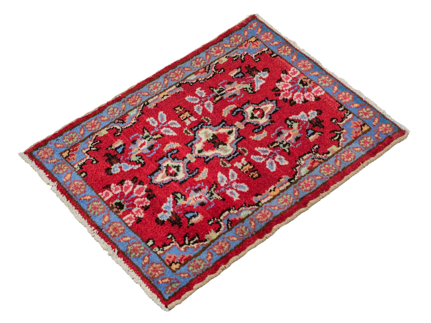 Handgeknüpfter, persischer Hamedan Dorfteppich aus Wolle von Khademi. Größe: 72 x 53 cm. Farbe: Rot. Verkauf durch JUPITER Intl.