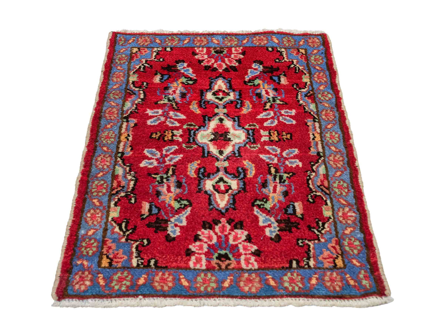 Handgeknüpfter, persischer Hamedan Dorfteppich aus Wolle von Khademi. Größe: 72 x 53 cm. Farbe: Rot. Verkauf durch JUPITER Intl.