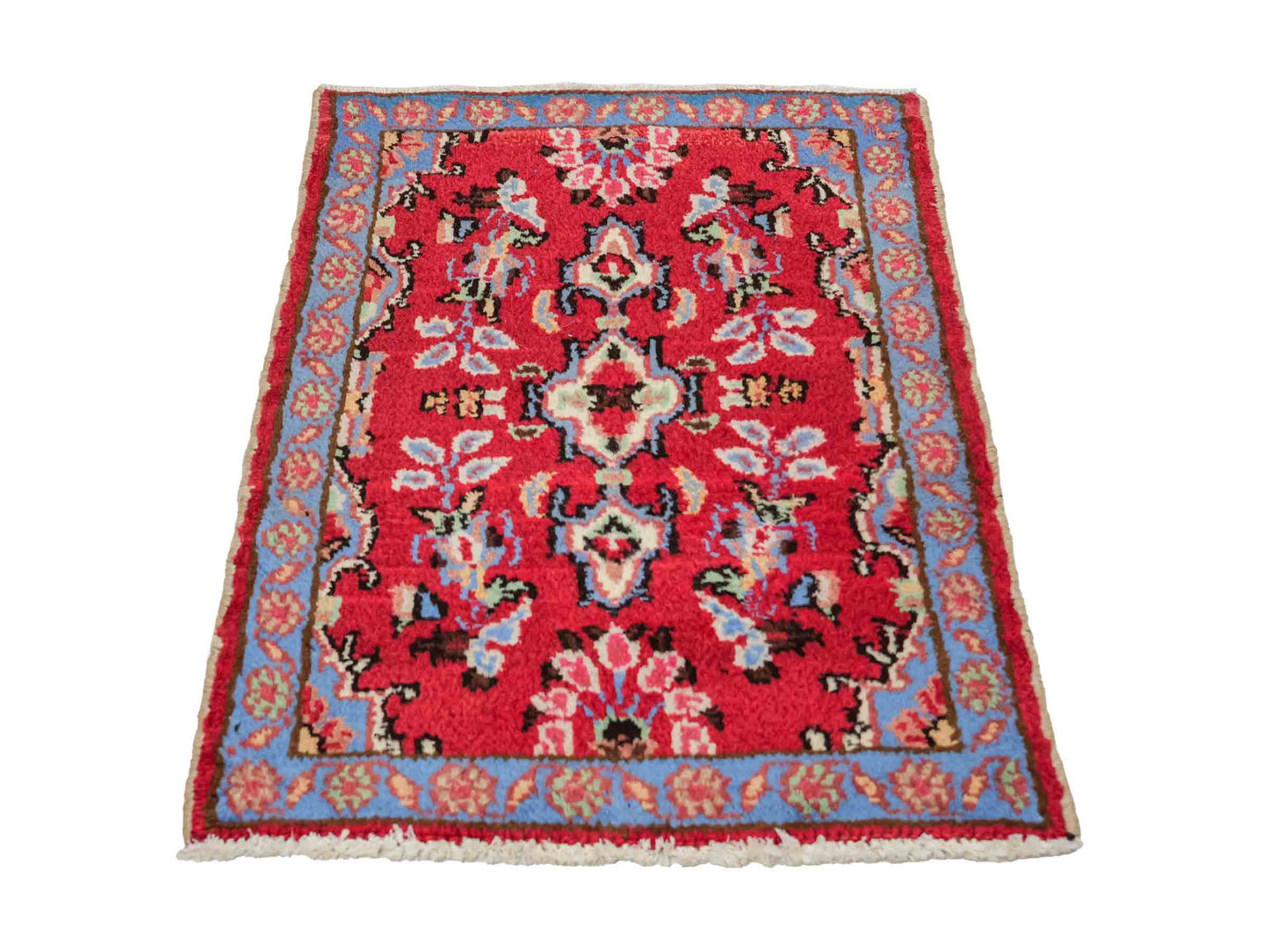 Handgeknüpfter, persischer Hamedan Dorfteppich aus Wolle von Khademi. Größe: 72 x 53 cm. Farbe: Rot. Verkauf durch JUPITER Intl.