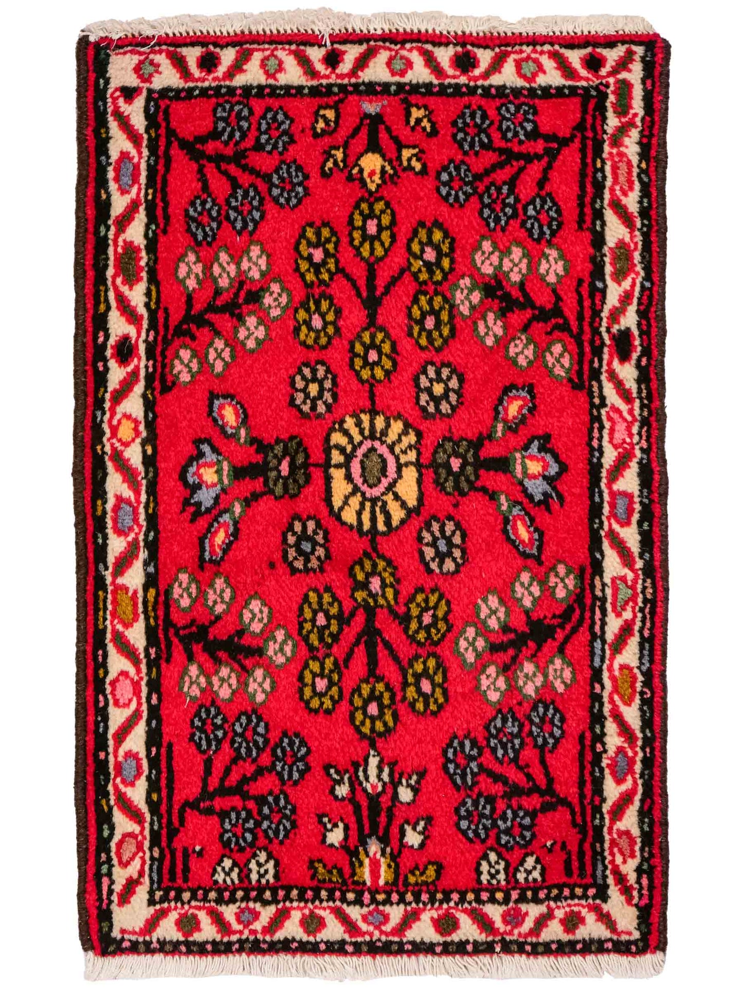 Handgeknüpfter, persischer Hamedan Dorfteppich aus Wolle von Khademi. Größe: 73 x 54 cm. Farbe: Rot. Verkauf durch JUPITER Intl.